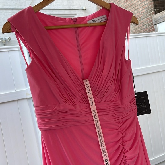 Ieena x Mac Duggal - Candy Pink Jersey Sleeveless Side Ruched Slit Gown Size 4 - Picture 6 of 17